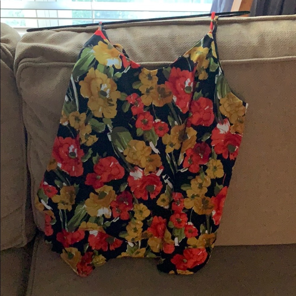 Floral and Black flowing tank